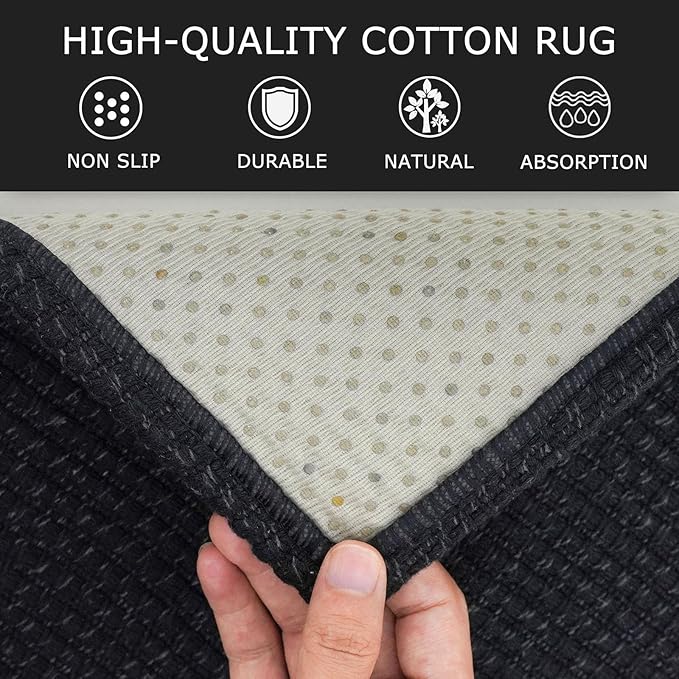 KOZYFLY Indoor Door Mat 2x3 ft Small Area Rugs Washable Front Door Mat Non Slip Rubber Backed Entryway Rug Cotton Entrance Doormat for Front Porch Bathroom Kitchen Bedroom, Black/Dark Grey