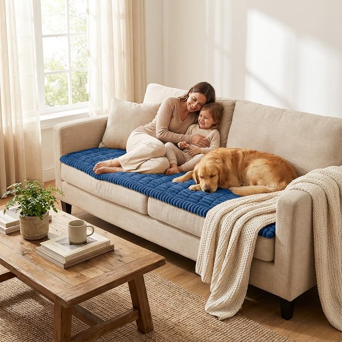 Smiry Couch Cover for Dogs Washable, Non Slip Fuzzy Pet Couch Covers for 3 Cushion Sofa Pet Friendly, Thick Soft Sofa Slipcovers Cushion Protector (Navy Blue, 27.6" x 70.9")