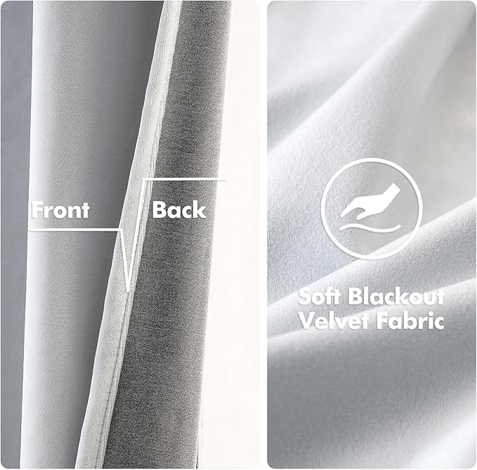 MIULEE 2 Pieces Greyish White Extra Long Velvet Curtains Exquisite & Elegant Grommet Thermal Insulated Soundproof Room Darkening Light Blocking Black Out Drapes for Living Room Bedroom 52 x 108 Inch