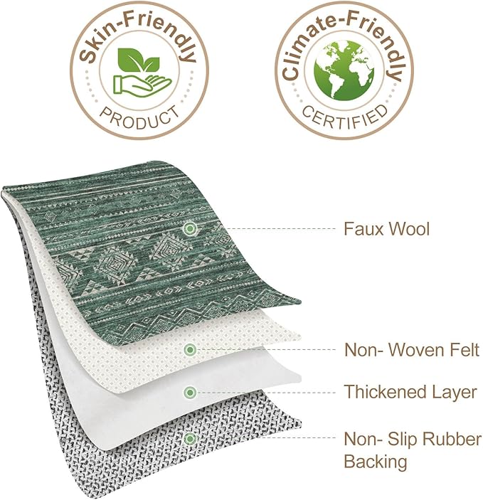 Nakagishi Green Rug Area Rugs 5x7: Washable Boho Large Neutral Modern Soft Farmhouse Rug Stain Resistant Indoor Floor Non-Slip Carpet for Women Home Enthusiasts Aged 25-45 - Bedroom Room Decor