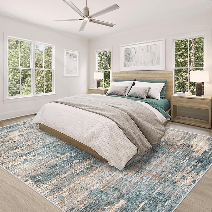 8x10 Area Rugs for Living Room, Washable Modern Abstract Large Area Rug Neutral Soft Non Slip Kids Rug Stain Resistant Indoor Carpet for Bedroom Nursery Dining Room Playroom(GreenBrown, 8'x10')