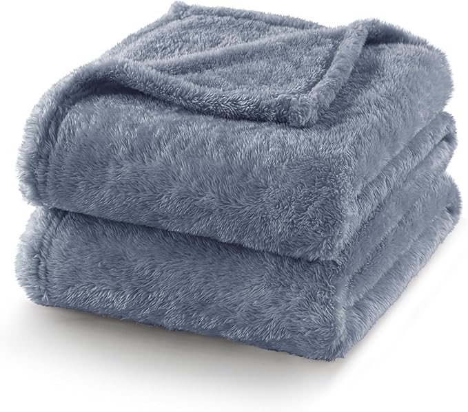 Exclusivo Mezcla Plush Fuzzy Fleece Bed Blanket King Size, Super Soft, Fluffy and Warm Blankets for Couch, Bed, All Season (Stone Blue, 90x104 Inches)