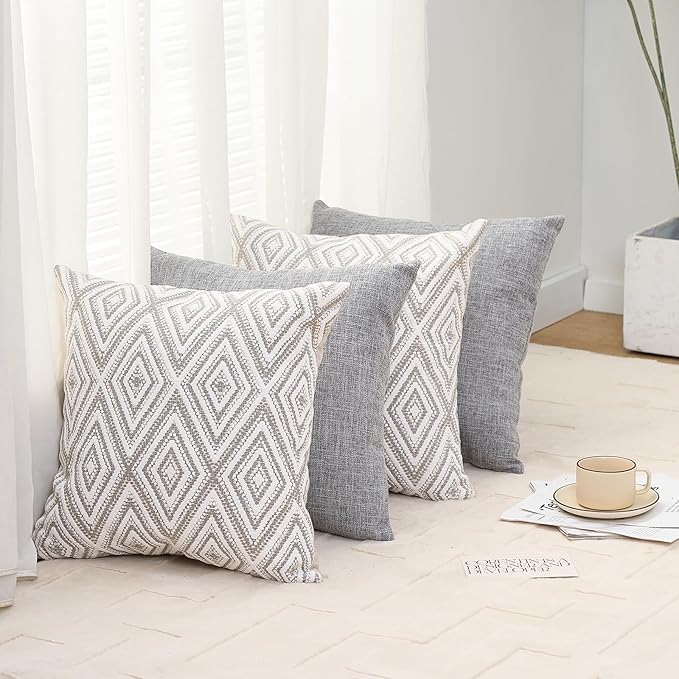 HPUK Decorative Throw Pillow Covers Set of 4 Couch Pillows Accent Cushion Cover for Couch Sofa Living Room, 20"x20" inches, Grey