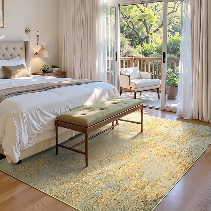 Area Rug 4x6 Rug Washable Boho Rugs Non Slip Low Pile Abstract Small Carpet for Entryway, Bedroom, Kitchen, Classroom, Kids Room, Office, Dorm, Dining Room (Orange, Silver & Gray)