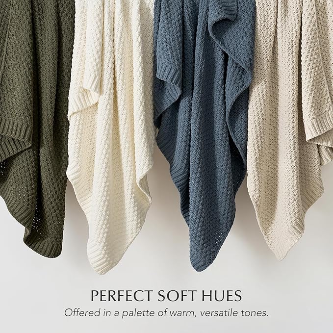 EVERGRACEHOME Chunky Chenille Knit Throw Blanket for Couch, Soft Luxurious Moss Stitch Blankets for Bed, Cozy Decorative Farmhouse Knitted Throws for Sofa, Stormy Blue, 60" x 80"