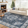 Area Rug 6x9 Washable Rug, Vintage Boho Medallion Rugs Non-Slip Soft Low Pile Large Distressed Rug Indoor Retro Carpet for Living Room Bedroom Dining Room Home Office (Vintage Blue, 6'x9')