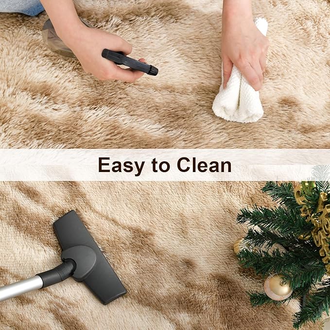 TWINNIS Super Soft Shaggy Rugs Fluffy Carpets, 4x5.9 Feet, Indoor Modern Plush Area Rugs for Living Room Bedroom Kids Room Nursery Home Decor, Upgrade Anti-Skid Rectangular Fuzzy Rug, Beige Brown