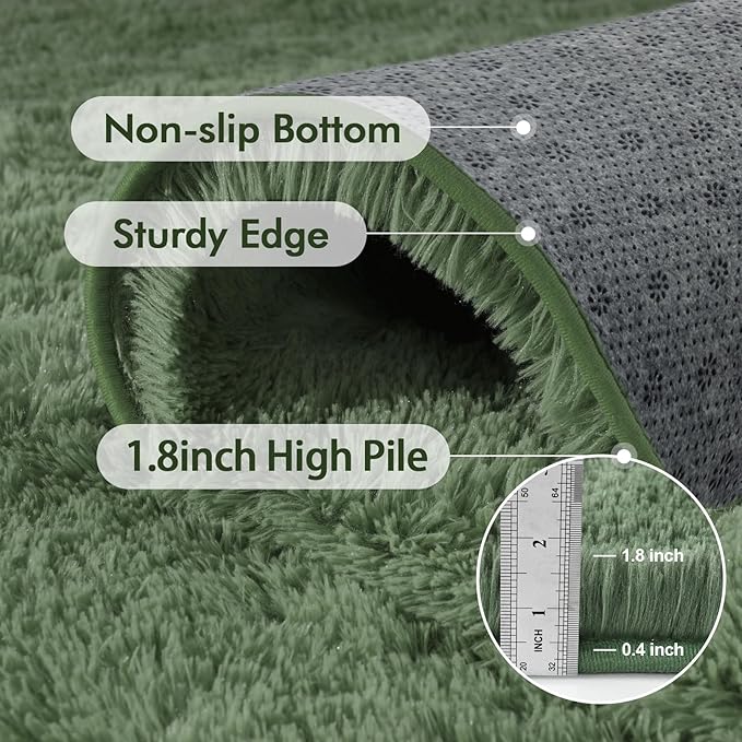 9x12 Ft Extra Large Shag Green Area Rug for Living Room, Ultra Soft Fluffy Furry Rugs for Bedroom Classroom Indoor Floor, Aesthetic Carpet for Kids Home Decor
