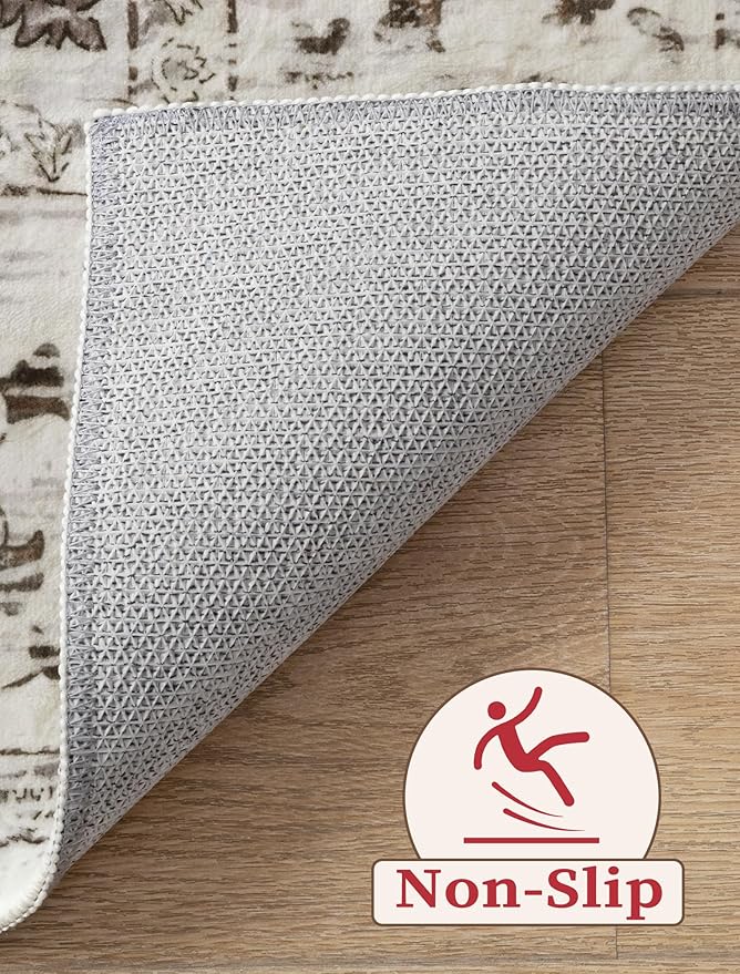 SERISSA Boho Washable Runner Rug, 2'6"x10' Long Non-Slip Vintage Earth Tone Hallway Kitchen Stair Runner Rug Ultra Soft Print Distressed Floor Carpet for Bathroom Laundry Room