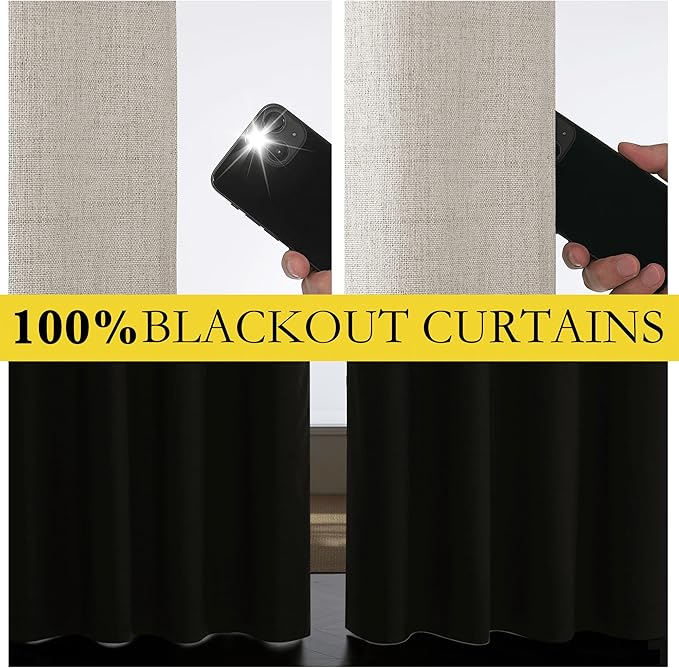 NICETOWN Brich Vintage Open Linen Weave Flax Thermal Curtains, 100% Blackout Curtains 54" Long for Dining Room, Soundproof Window Treatment Drapes for Kitchen, 42" Wide Per Panel, Set of 2