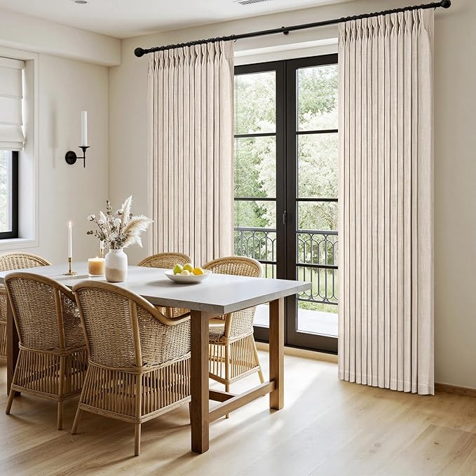 MIULEE Pinch Pleated Thick Linen Curtains 102 Inches Long 2 Panels for Living Room Bedroom, Memory Trained Pleat Drapes Back Tab Light Filtering Boho Cream Ivory Window Curtains with Hooks