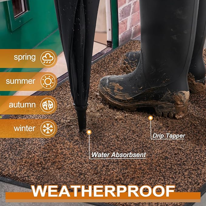 Mibao Front Door Mat, Dirt Trapper Welcome Mat for Outdoor Indoor, Non-Slip Waterproof Doormat, Durable Machine Washable Low Profile Entry Rug for Back Door Outside Patio Porch, 48" x 36", Brown