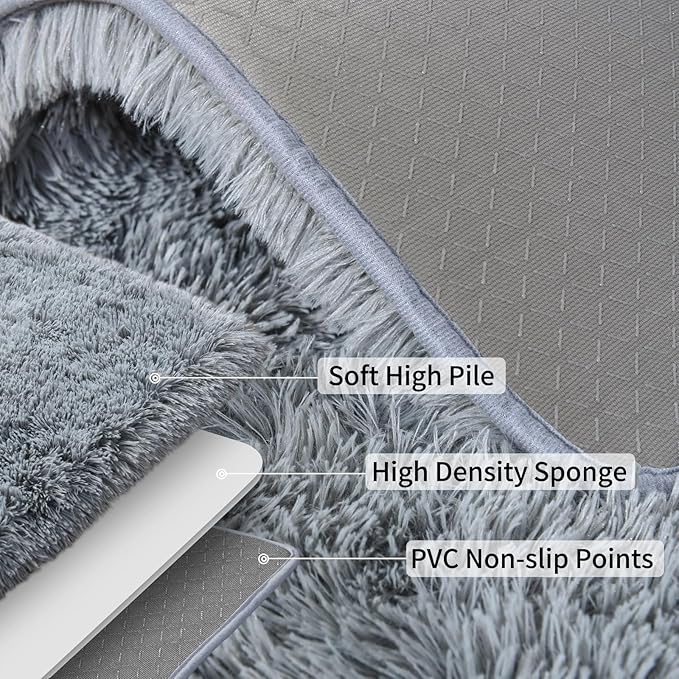 Soft Runner Rugs for Bedroom Hallways, 2x3 Grey Fluffy Shag Throw Area Rug Non Slip for Bedside Dorm, Long Shaggy Furry Carpet for Nursery Living Room