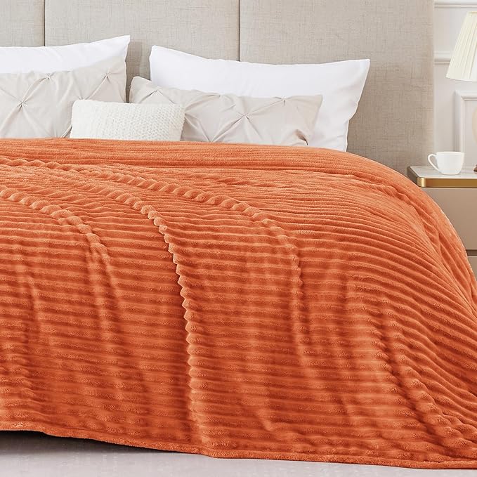 BEDELITE Fleece Blanket King Size – 3D Ribbed Jacquard Soft and Warm Decorative Blankets – Cozy, Fuzzy, Fluffy, Plush Lightweight Throw Blankets for Couch, Bed, Sofa(Orange, 108x90 inches)