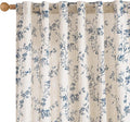 Lazzzy Blue Floral Linen Curtains 84 Inch Length Farmhouse Curtain Back Tab Drapes for Living Room Bedroom Light Filtering Vintage Rod Pocket Curtains, 2 Panels, Blue on Beige