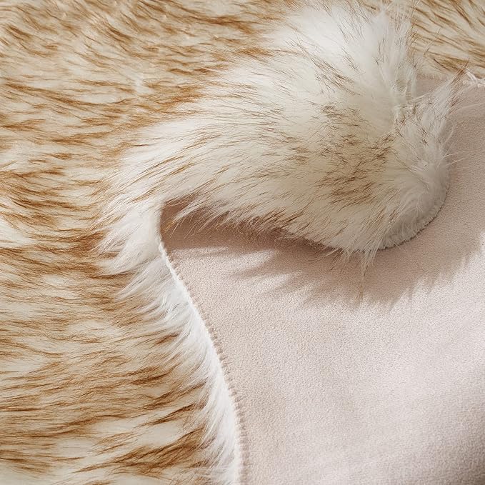 MIULEE 3x5 Feet Faux Fur Sheepskin Rug, Luxury Fluffy Area Rugs - Super Soft Decorative Shag Carpet for Bedroom, Living Room, and Nursery, White and Brown