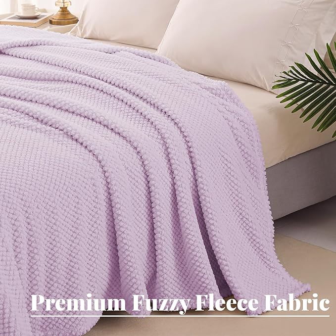 Whale Flotilla Queen Size Fuzzy Fleece Blanket for Bed, 90x90 Inch Fluffy Warm Soft Jacquard Blankets for All Season, Lightweight and Cozy, Lilac