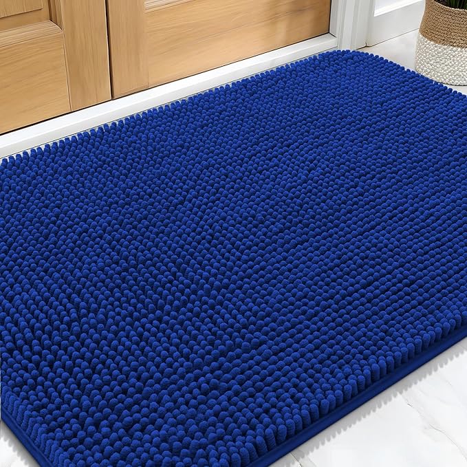 OLANLY Dog Door Mat for Muddy Paws 30x20, Absorbs Moisture and Dirt, Absorbent Non-Slip Washable Doormat, Quick Dry Chenille Mud Mat for Dogs, Entry Indoor Entryway Carpet for Inside Floor, Royal Blue