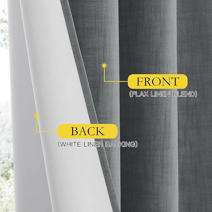NICETOWN 100% Blackout Linen Texture Curtains 80 inches Long, Dove Grey, 2 Pcs, Thermal Insulated Full Blackout 2-Layer Lined Drapes, Energy Efficiency Window Draperies for Boy's Room