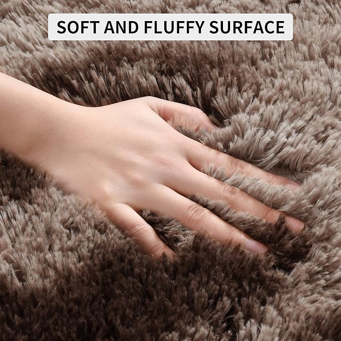 Tepook Fluffy Large Rugs for Living Room, Area Rug 6x9 Soft Carpet for Bedroom, Modern Shaggy Rug for Kids Boys Girls, Plush Indoor Nursery Home Decor Rug with Non-Slip Bottom, Tie-Dyed Coffee