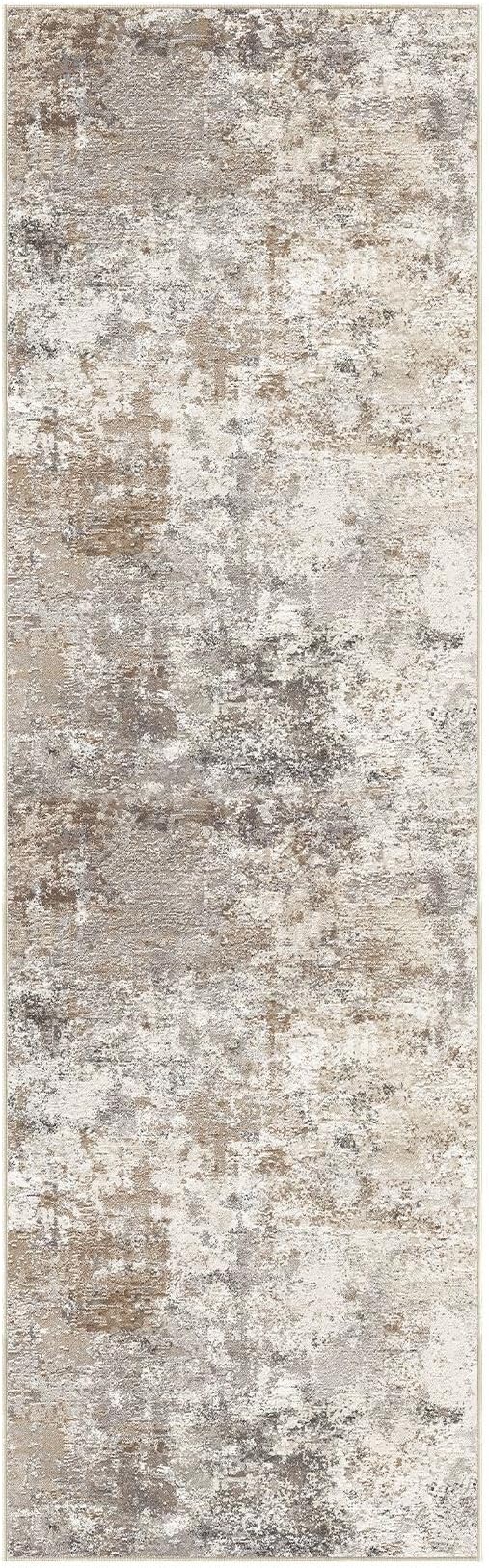 UERMEI 3X10 Washable Runner Rug for Hallway: Soft Neutral Modern Abstract Area Rug - Non-Slip Low Pile Long Throw Indoor Carpet for Kitchen Entryway Kitchen Bedroom Laundry- Brown Grey