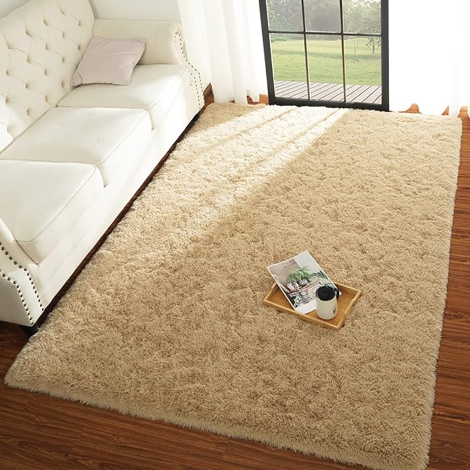 Chicrug Soft Area Rugs for Bedroom Living Room Plush Fluffy Rug 9x12 Feet, Shag Furry Area Rug Carpet Non Shedding for Nursery Children Kids Girls Room Home Decorative, Camel