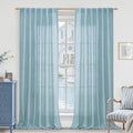 LAMIT 102 Inches Long Linen Curtains for Living Room, Back Tab and Rod Pocket Semi Sheer Curtains Light Filtering Farmhouse Drapes for Bedroom/Dining Room, Stone Blue, Set of 2, 52 x 102 Inch