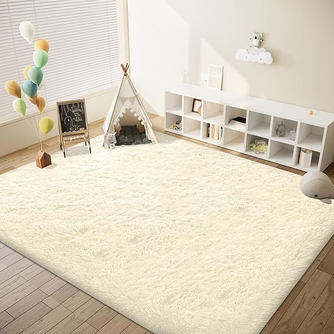 8x10 Area Rugs Cream White: Fluffy Shag Soft Washable Rug Large Fuzzy Plush Indoor Carpet for Living Room Bedroom Nursery Playroom (Cream White, 8'x10')