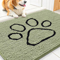 Smiry Dog Door Mat for Muddy Paws, Absorbent Dirt Trapper Non Slip Quick Dry Washable Chenille Mat for Mud Dogs, Entry Rug for Indoor and Outdoor (30x20 Inches, Sage Green and Black)
