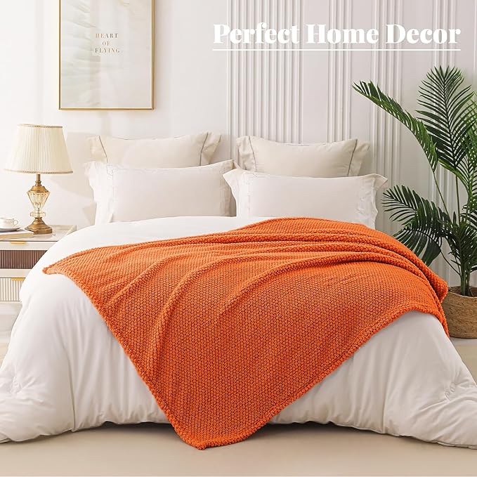 Whale Flotilla Extra Large Fuzzy Fleece Throw Blanket for Couch, 50x70 Inch Fluffy Warm Soft Jacquard Blankets for All Season, Lightweight and Cozy, Burnt Orange