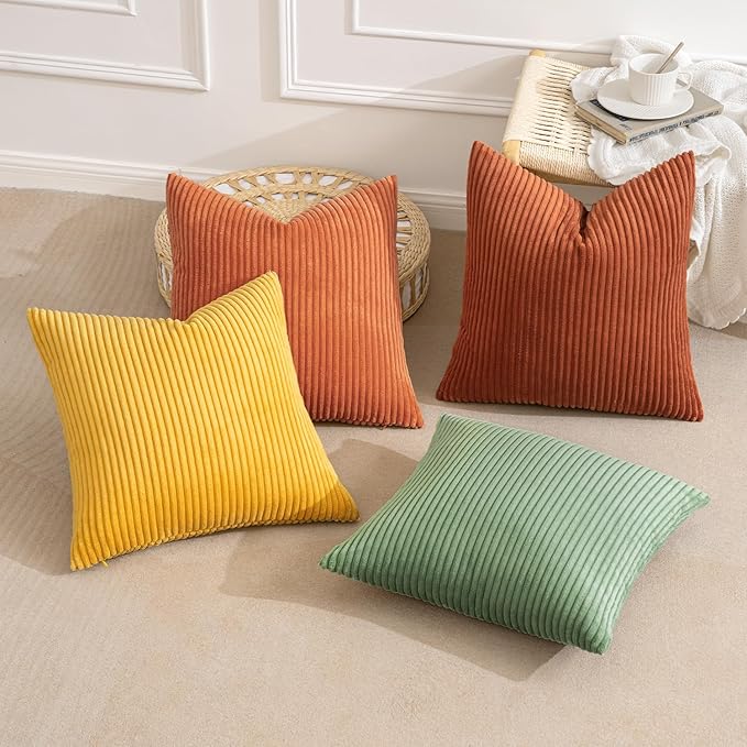 MIULEE Decorative Throw Pillow Covers 18x18 Inch Set of 4, Vibrant Cushion Covers Vintage Retro Home Decor, Mix and Match Color Clash Design for Sofa Couch Bed Living Room Yellow Rust Green