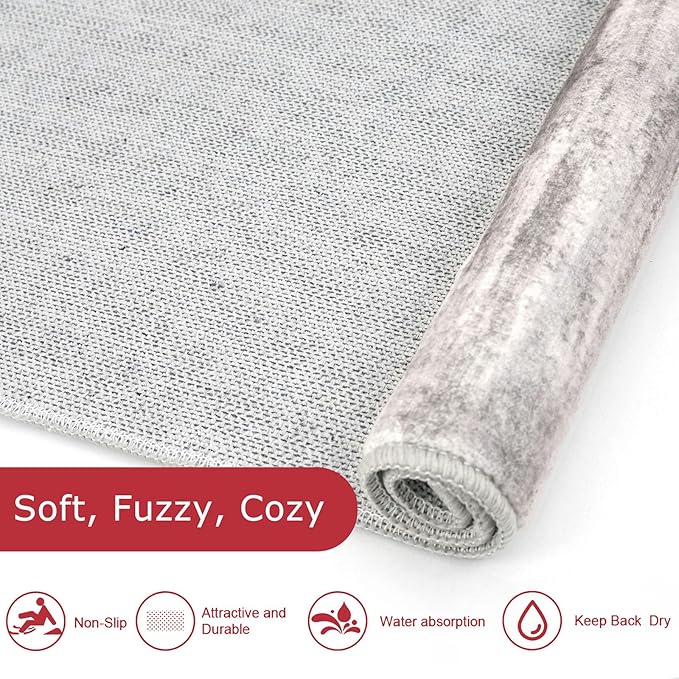 KOZYFLY Modern Abstract Washable Rug Runner 2.6x14 Hallway Rug Runner Non-Slip Soft Kitchen Runner Rugs, Grey/Light Beige/Brown Striped Carpet for Entryway Bathroom