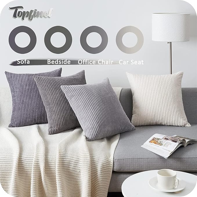 Topfinel Euro Shams Decorative Throw Pillows Covers for Bedroom,Large Cream Grey Fluffy Corduroy Western Home Decor Cushion Cases,Soft Neutral Gray Shams Set of 4 26x26 Inch