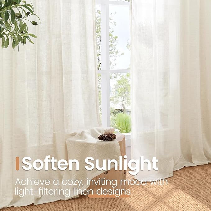 Curtain Panels in Light Beige Linen Blend, 2 Pack, Light-Filtering