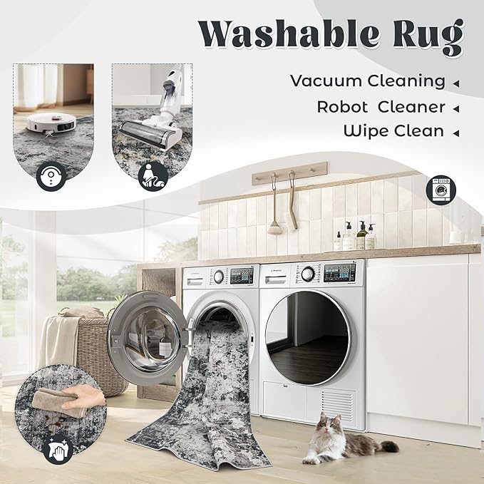 XLUEZ 6x9 Area Rugs for Living Room, Washable Modern Abstract Large Area Rug Neutral Soft Non Slip Kids Rug Stain Resistant Indoor Carpet for Bedroom Nursery Dining Room Playroom(Black, 6'x9')