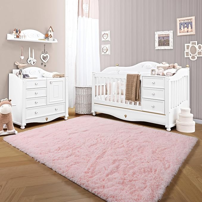 ONASAR Pink Area Rugs for Living Room Girls Bedroom, 5x8 Fluffy Bedside Throw Rug, Soft Cute Plush Shaggy Indoor Floor Carpet for Nursery Kids Boys Teen Dorm Office Home Decor Aesthetic
