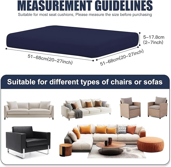 Patio Stretch Cushion Covers, Chair Cushion Covers& Sofa Replacement Slipcovers for Patio Furniture Cushion Covers, Washable Reusable Furniture Protector (4, Navy)