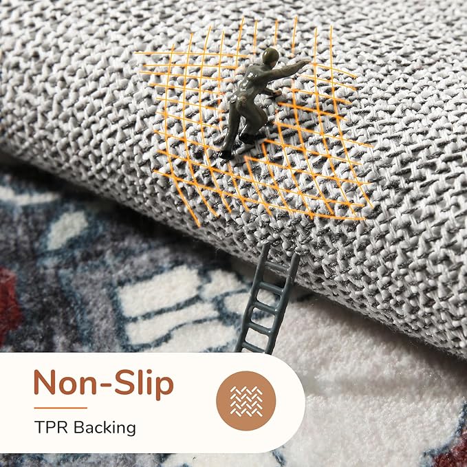 OPPODREAM Soft Area Rugs 3x5, Washable Rugs with Non Slip Backing, Low-Pile Throw 3x5 Carpet, Faux Cashmere 3 x 5 Carpet, Black & Red