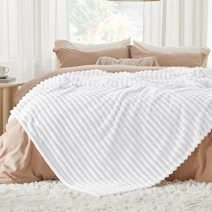 Bedsure GentleSoft Queen Blanket for Couch - Cozy Soft Blankets for Women, Cute Small Fleece Throws for Girls, Bright White, 90x90 Inches