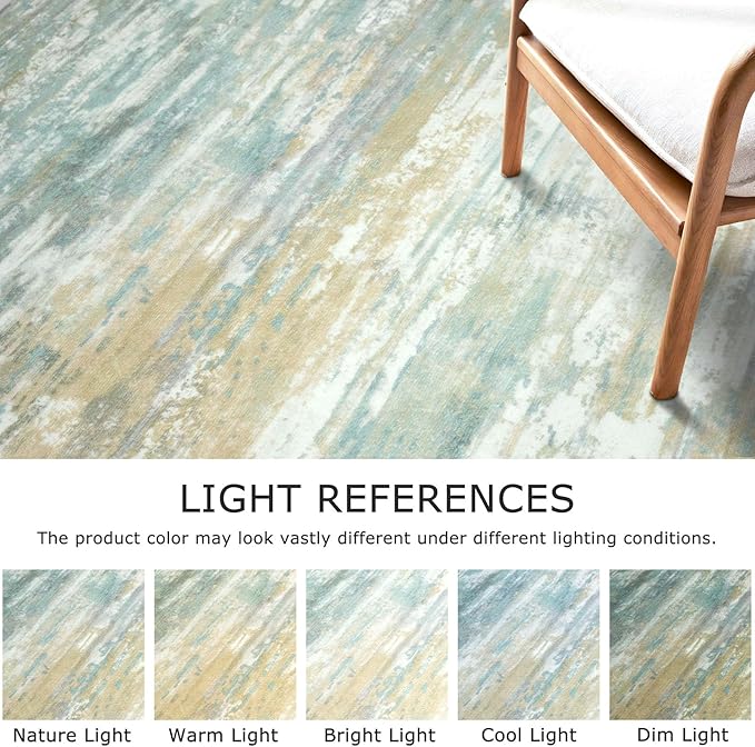 KOZYFLY Modern Abstract 3x5 Area Rug Washable Bedroom Rug Light Green Yellow, Throw Entry Mat Non-Slip Stain Resistant Carpet Dining Room Rug with Soft Low Pile for Living Room Kitchen Bath Office