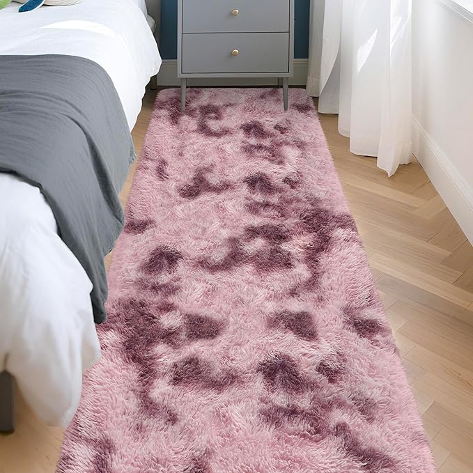 Tie-Dyed Blush 2x8 Machine Washable Runner Rugs for Hallway Soft Fluffy Shaggy Bedside Rugs for Bedroom Living Room Indoor Floor Carpet for Kids Girls and Boys Nursery Rooms Home Decor Aesthetic