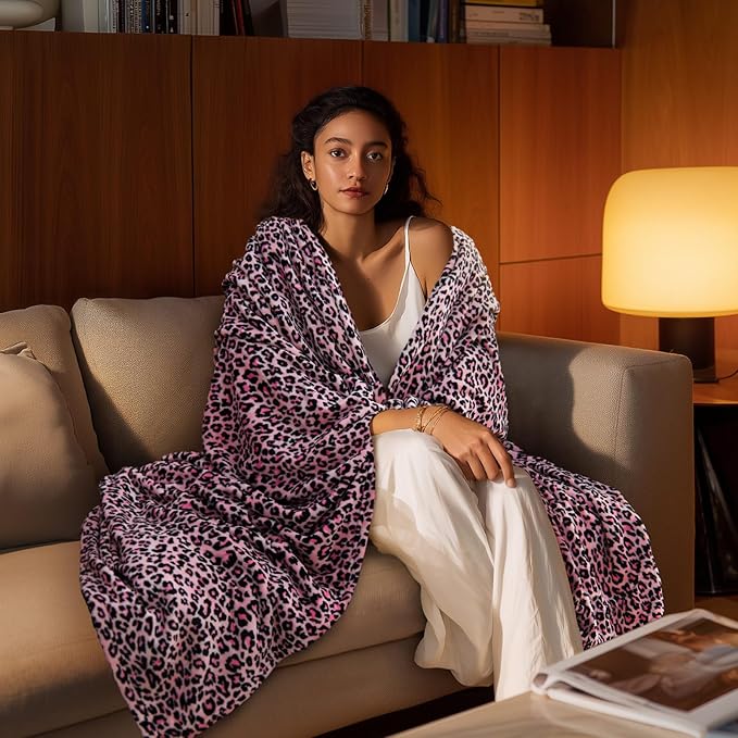 BEDELITE Fleece Blanke for Couch & Bed Pink Leopard Throw Blanket – Soft & Cozy Cheetah Blanket for Sofa, Lightweight Fleece Animal Print Decor, for Women 50"x 60", Pink