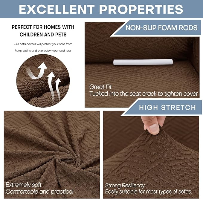 ZNSAYOTX 1 Piece Jacquard Couch Covers for 3 Cushion Couch High Stretch Sofa Cover for Pets Dogs Anti Slip Extra Large Sofa Slipcovers Furniture Protector (X-Large, New Pattern Coffee)