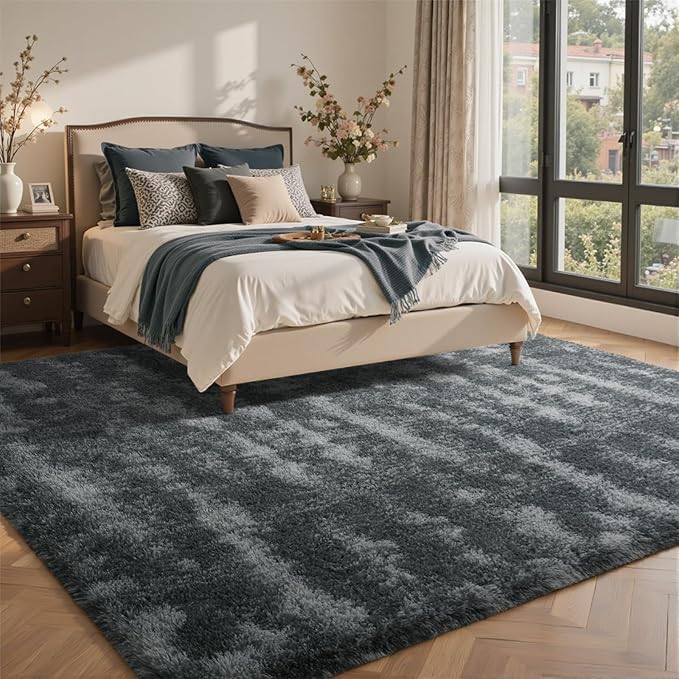 9x12 Ft Extra Large Shag Rugs for Living Room, Ultra Soft Fluffy Furry Area Rugs for Bedroom Indoor Floor, Aesthetic Carpet for Kids Home Decor (Grey)