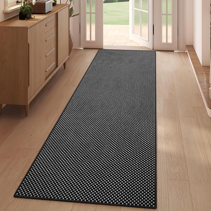 YDKGL 2x6 ft Kitchen Runner Rug Mat Non Slip Boho Woven Hallway Runner Washable, Soft Long Entryway Laundry Hall Floor Runners Rugs Carpet for Indoor Backdoor Bedroom Kitchen Living Room, Black