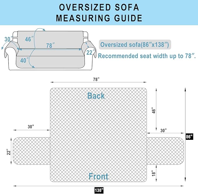 Reversible Oversized Sofa Covers Couch Cover Furniture Protector for Dogs Elastic Straps Water Resistant(XLSofa,Black/Grey)