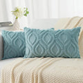 decorUhome Summer Throw Pillow Covers 12x20 Inch Set of 2, Soft Plush Faux Wool Aqua Solid Couch Pillow Covers, Accent Farmhouse Neutral Rectangle Pillow Cases for Sofa Bed Living Room