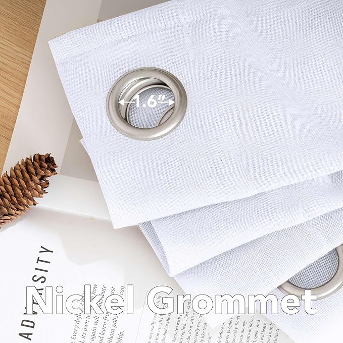 H.VERSAILTEX Elegant Natural Linen Blended Energy Efficient Light Filtering Linen Semi Sheer Textured Curtains/Nickel Grommet Window Treatments Panels/Drapes (Set of 2, Bright White, 52" x 45")