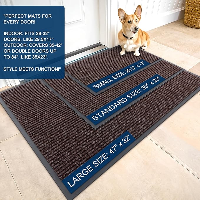 OLANLY Front Door Mat Indoor Outdoor Entrance, 2-Pack 35 x 23 Inch, Waterproof Heavy Duty Doormat, Fade Resistant, Low Profile, Easy Clean Patio Porch Welcome Floor Mats for Entry, Tan