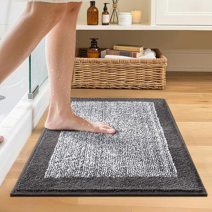 Bathroom Rugs 24x17 Non Slip Washable, Grey Bath Mat for Bathroom Floor Tub, Soft Absorbent Quick Dry Mats for Shower, Bathtub,Home Decor